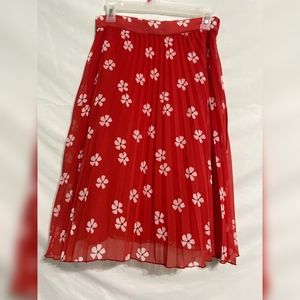 Aqua Red Pleated Floral Midi Skirt